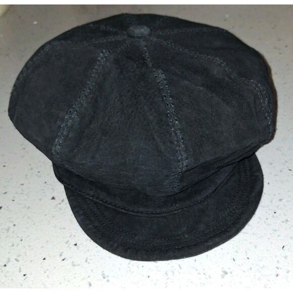 Liz Claiborne Vtg Black Suede Visor Cap Newsboy, Cabbie Hat Y2K - Picture 1 of 12